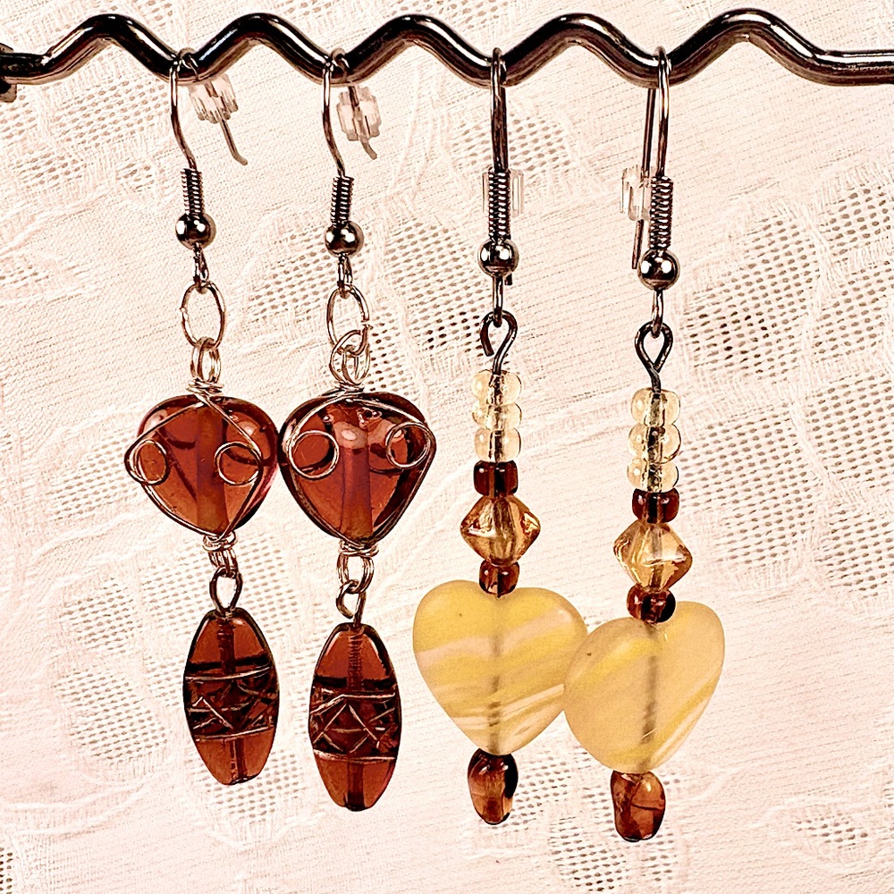 Earrings Pierced Handcrafted Unique Design 
SPECIAL PRICE! Brown Dangle & Yellow